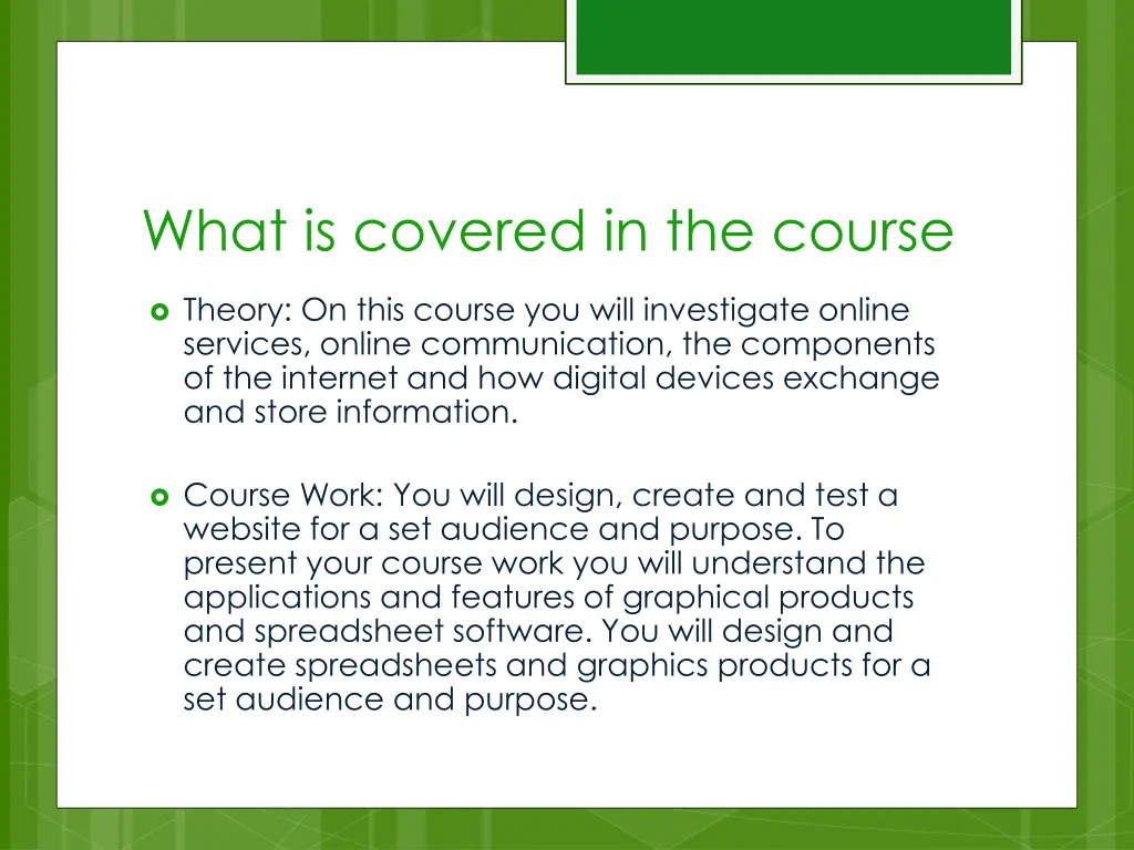 what is covered in the course