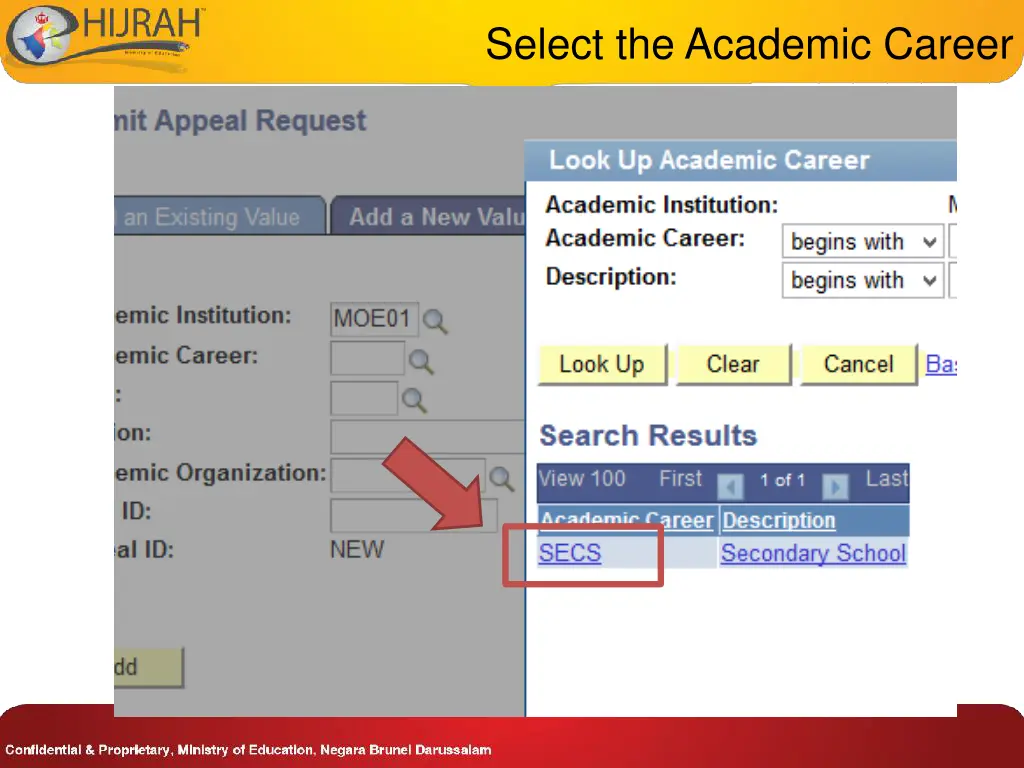 select the academic career