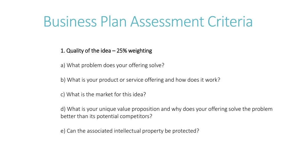 business plan assessment criteria