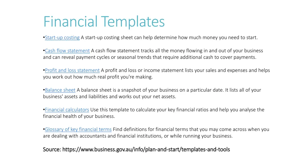 financial templates