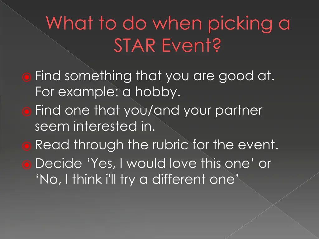 what to do when picking a star event