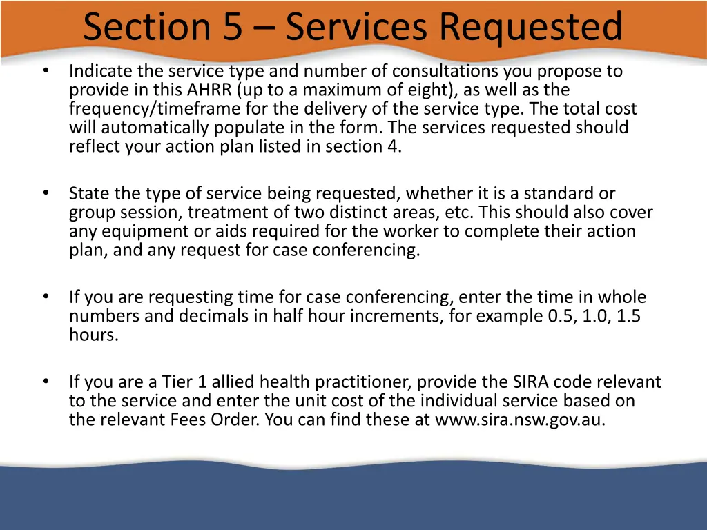 section 5 services requested