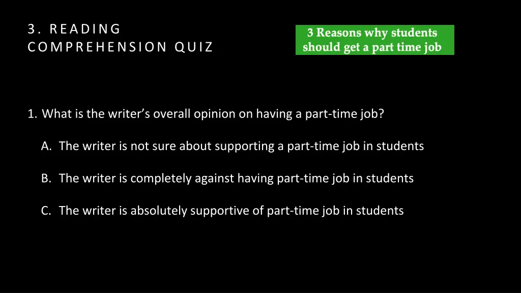 3 reading comprehension quiz