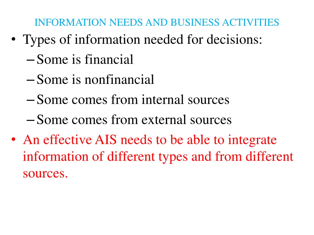 information needs and business activities types