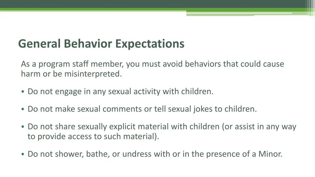 general behavior expectations