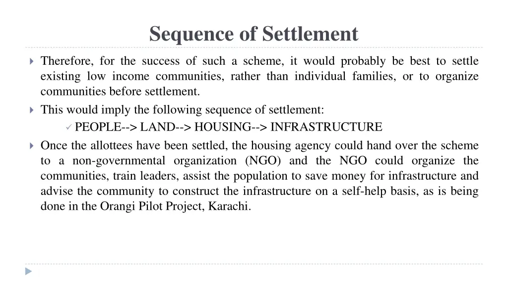 sequence of settlement