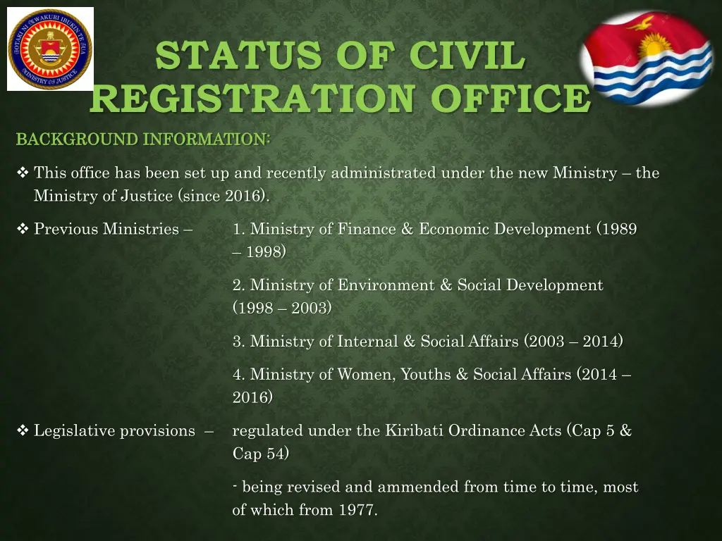 status of civil registration office background