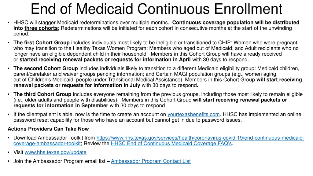 end of medicaid continuous enrollment hhsc will