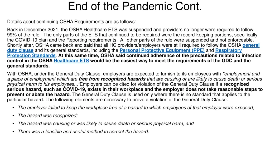 end of the pandemic cont