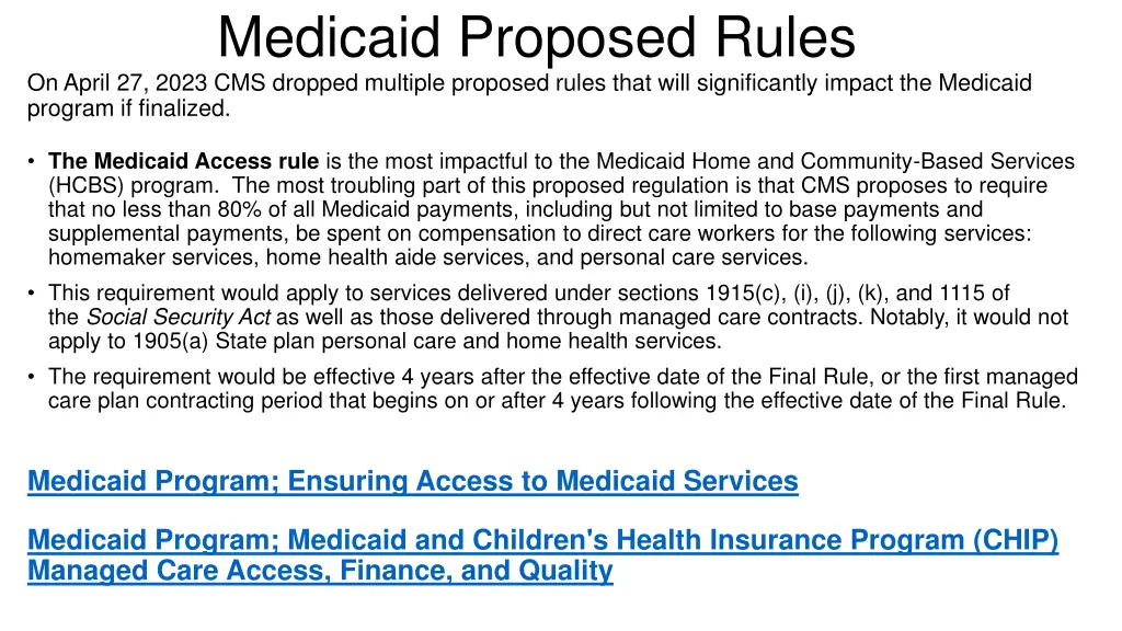 medicaid proposed rules on april 27 2023