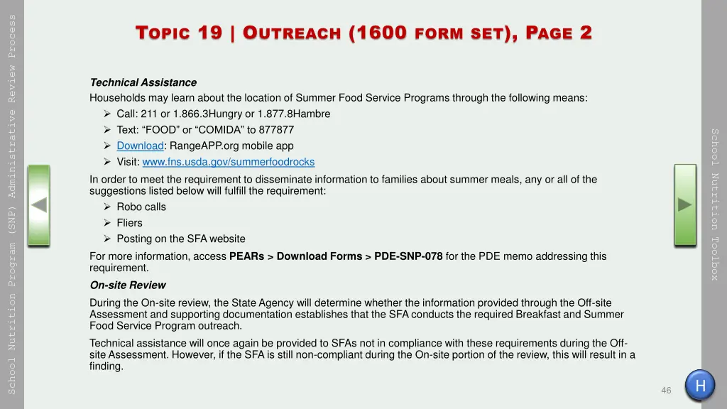 school nutrition program snp administrative 45