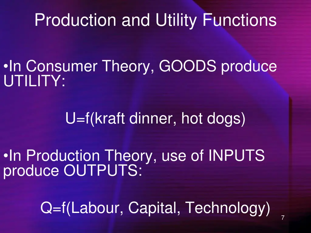 production and utility functions