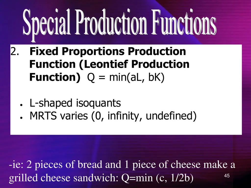 special production functions