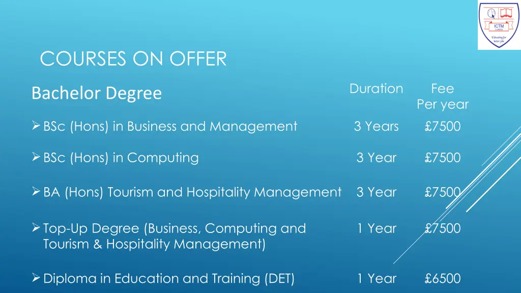 courses on offer