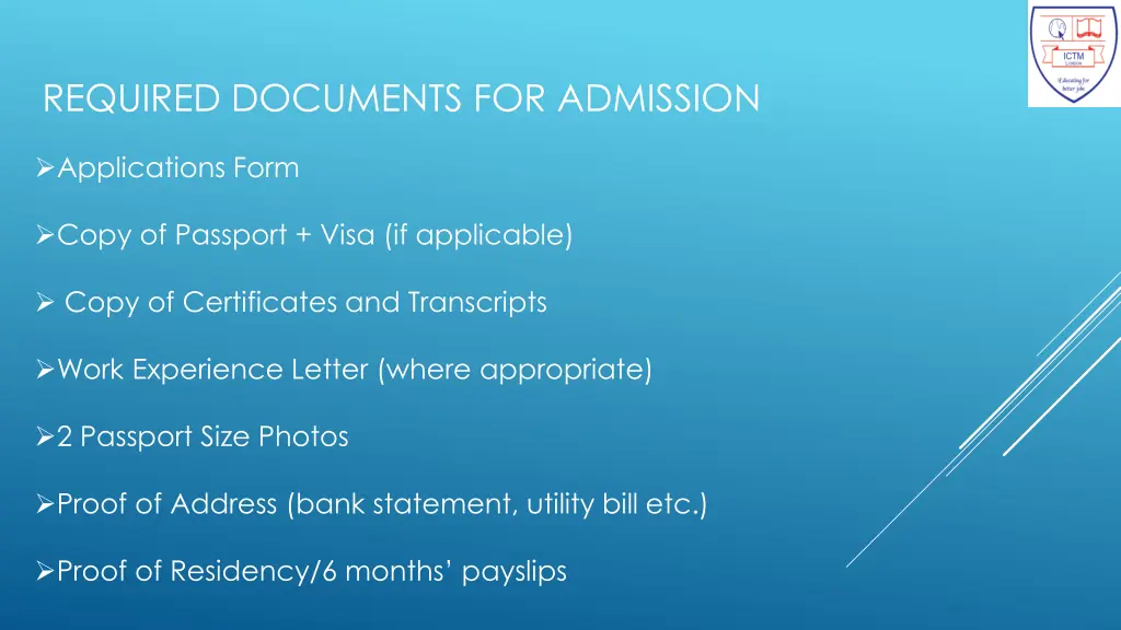 required documents for admission