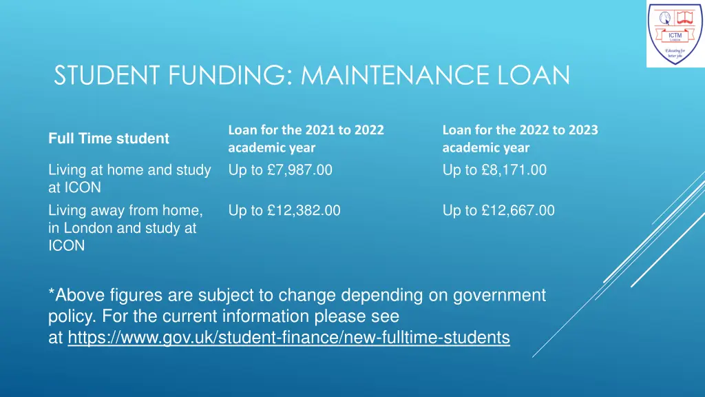 student funding maintenance loan