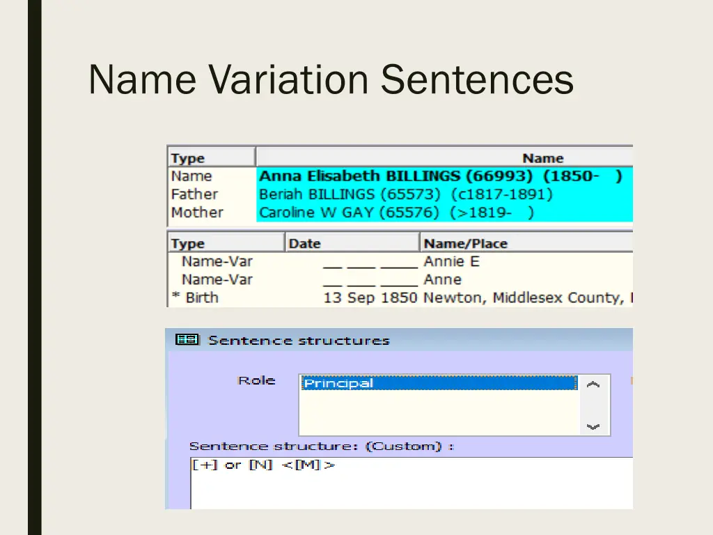 name variation sentences 2