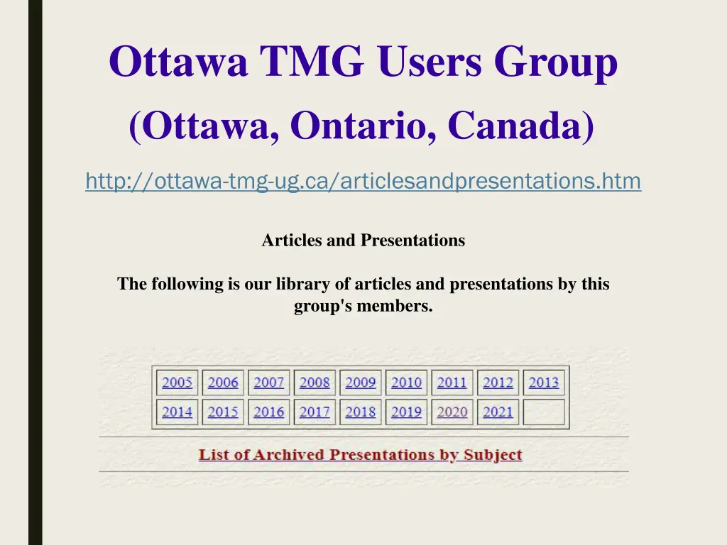 ottawa tmg users group ottawa ontario canada 1