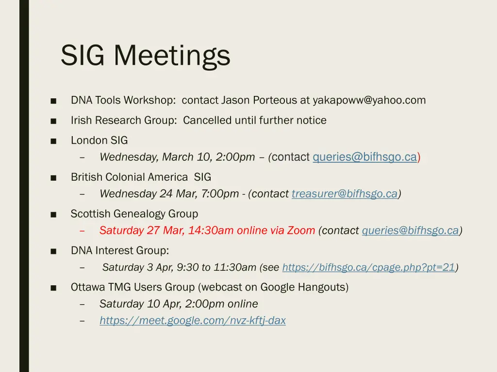 sig meetings