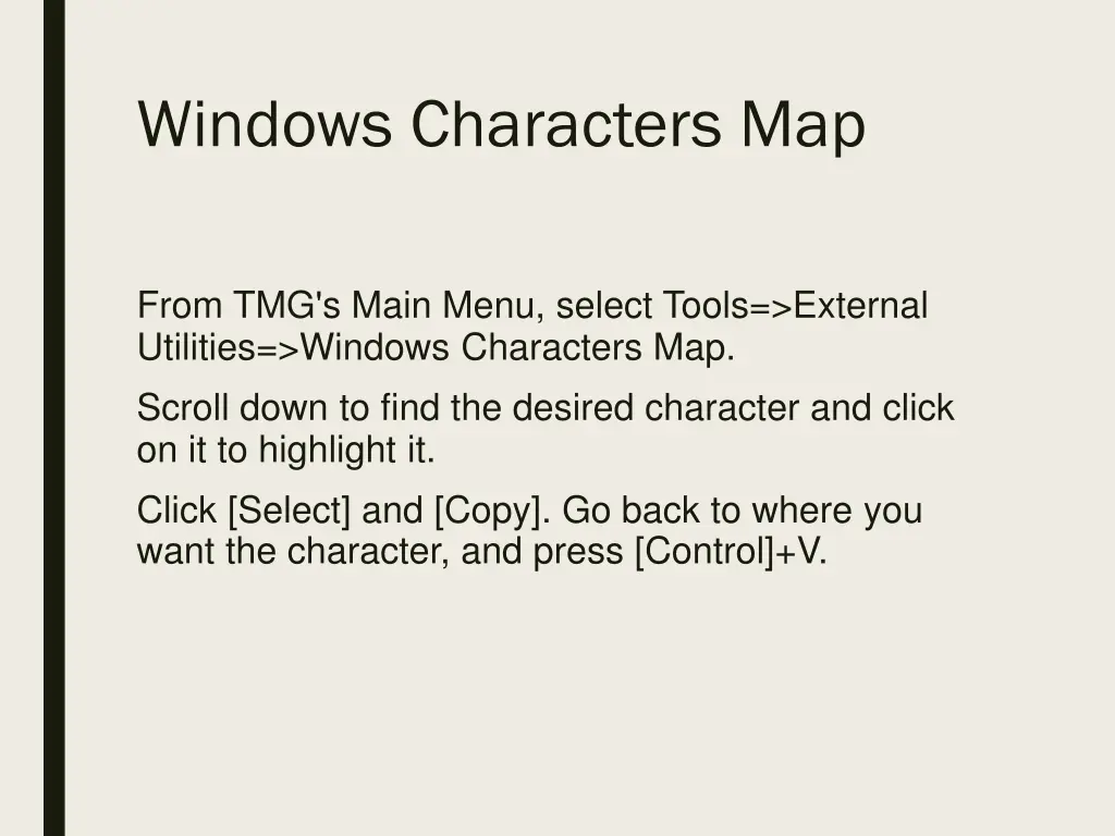 windows characters map