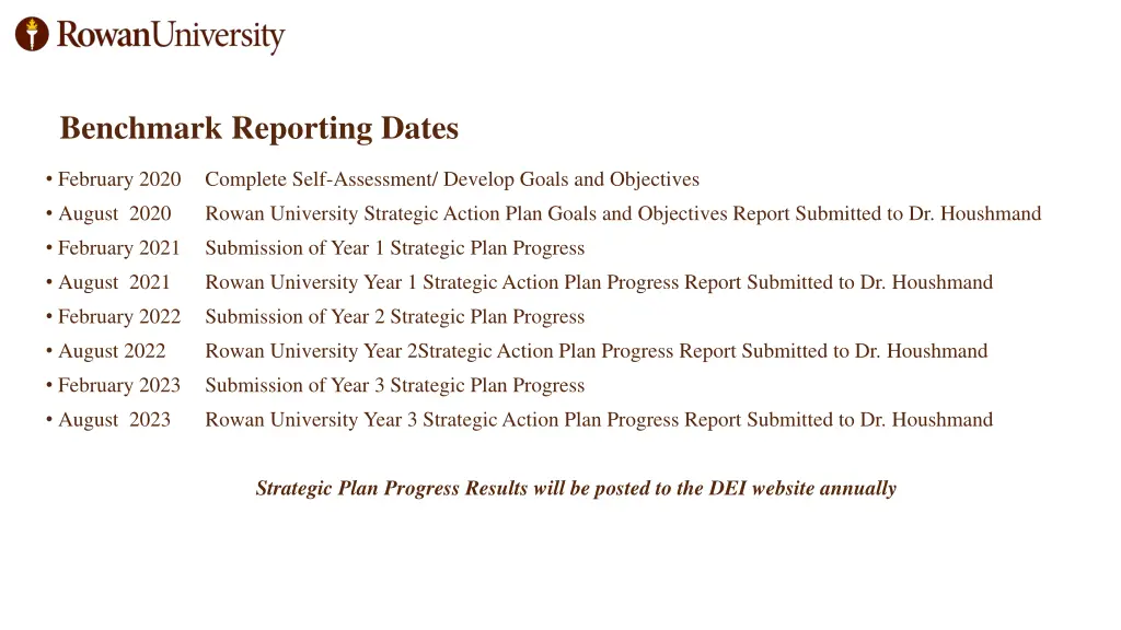 benchmark reporting dates