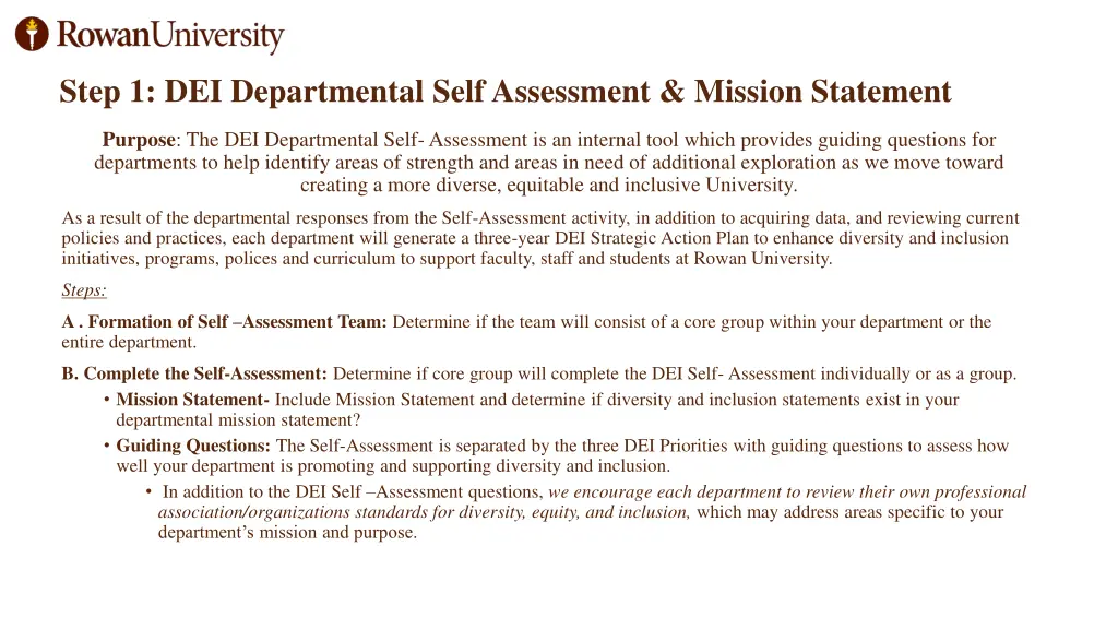 step 1 dei departmental self assessment mission