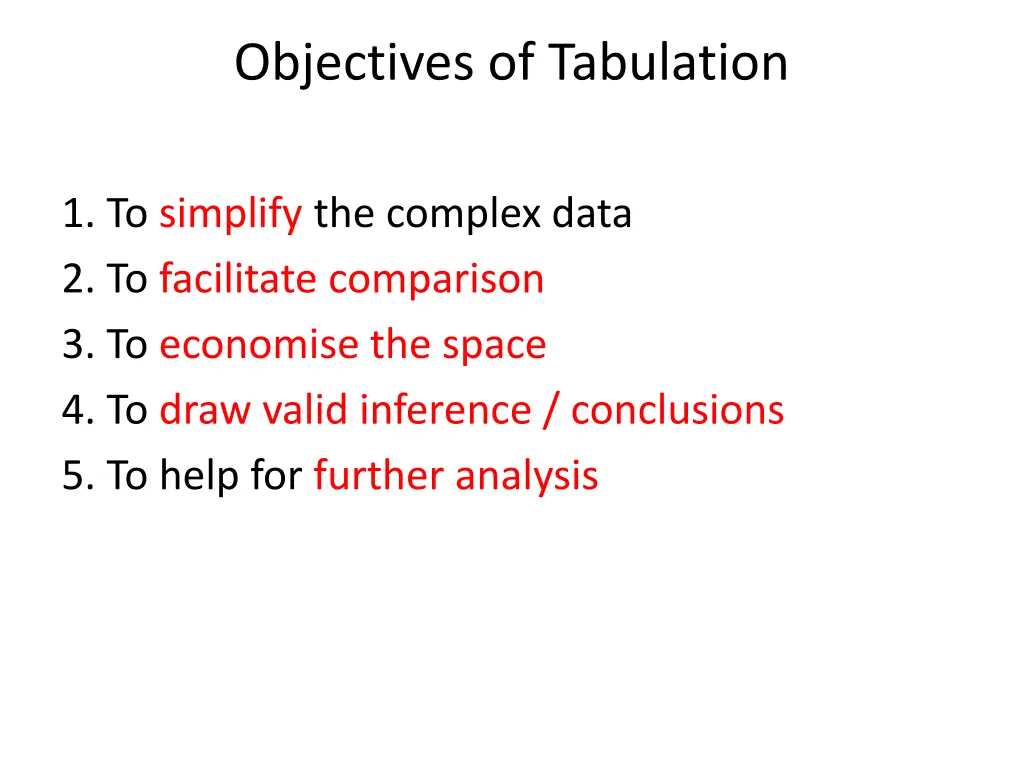 objectives of tabulation