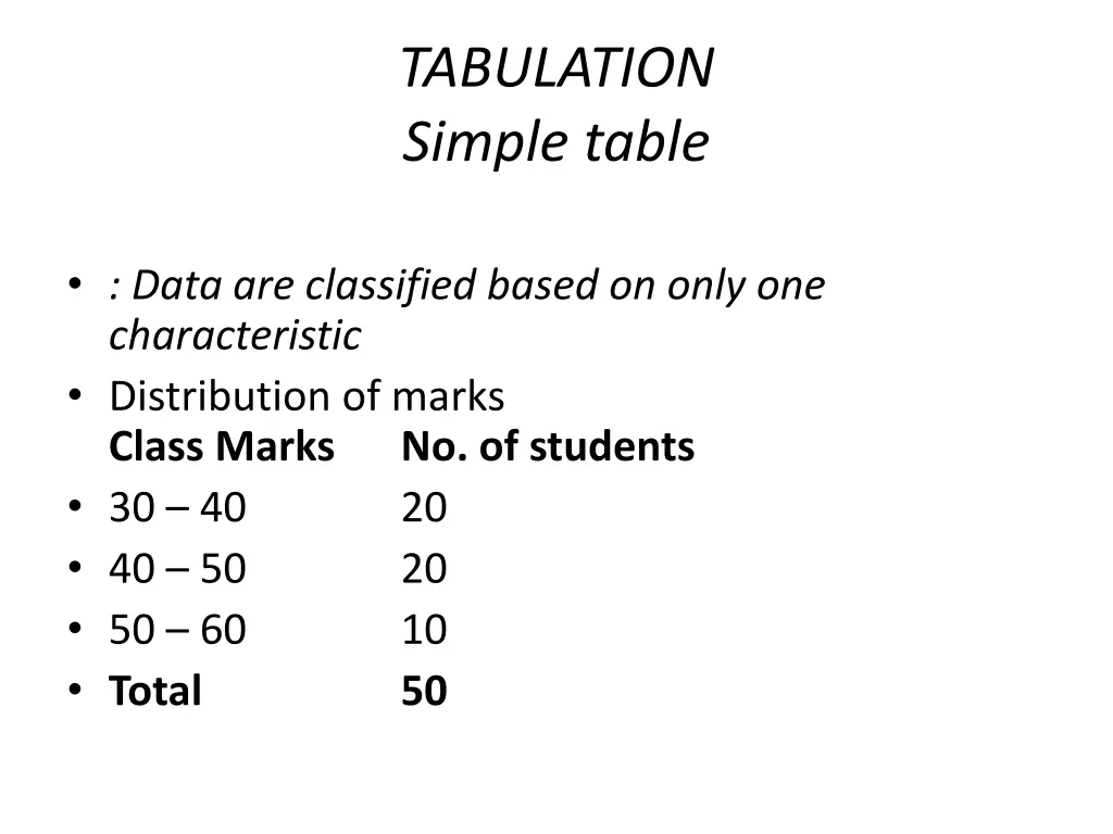 tabulation simple table