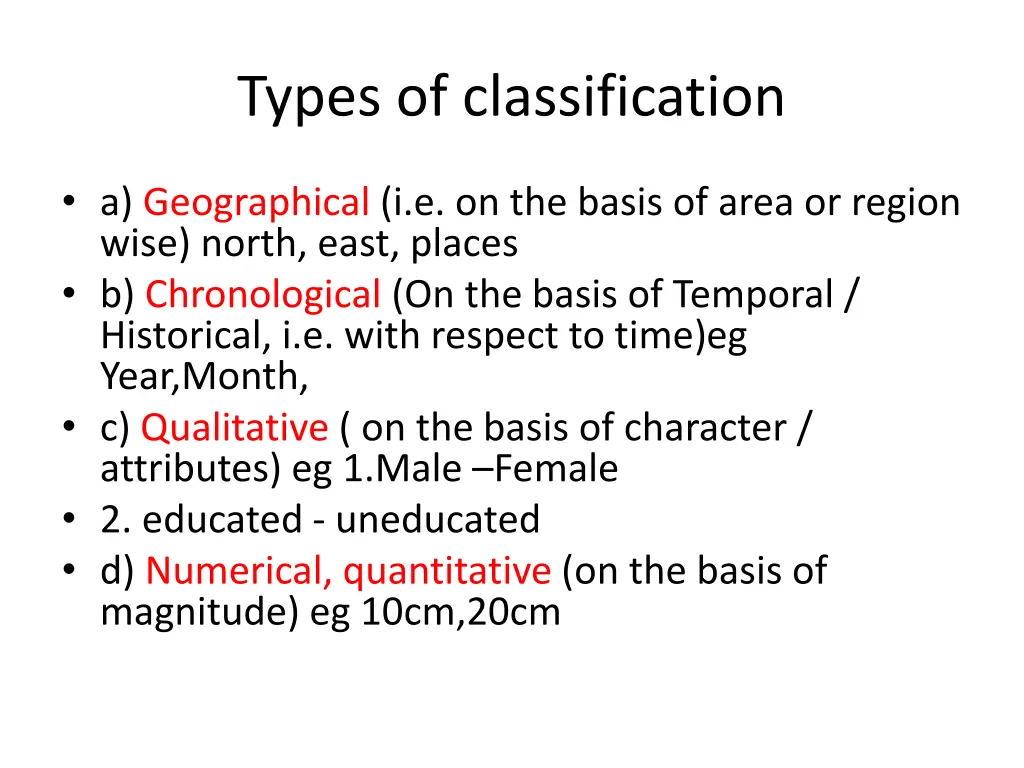 types of classification