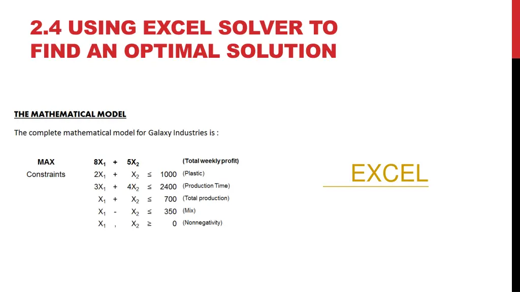 2 4 using excel solver to find an optimal solution