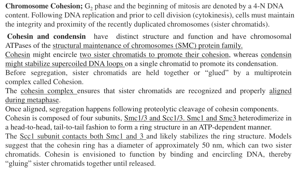 chromosome cohesion g 2 phase and the beginning