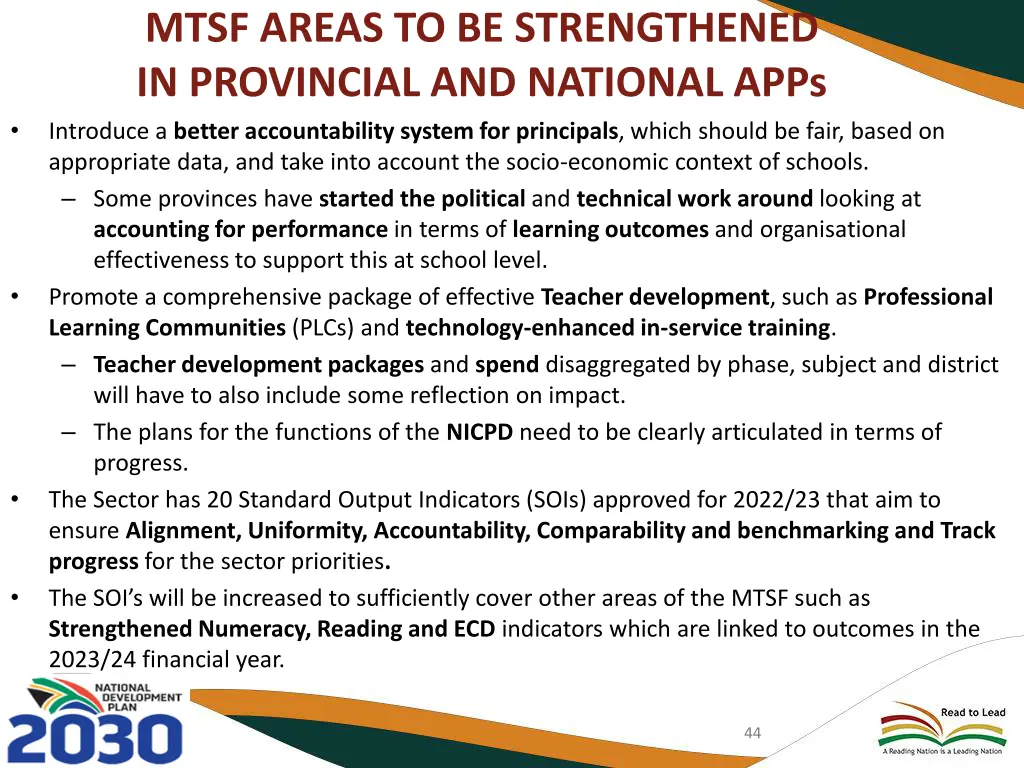 mtsf areas to be strengthened in provincial