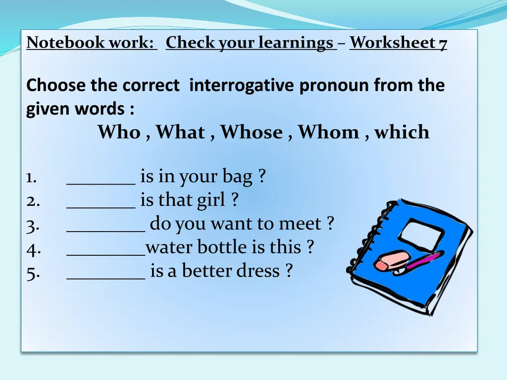 notebook work check your learnings worksheet 7