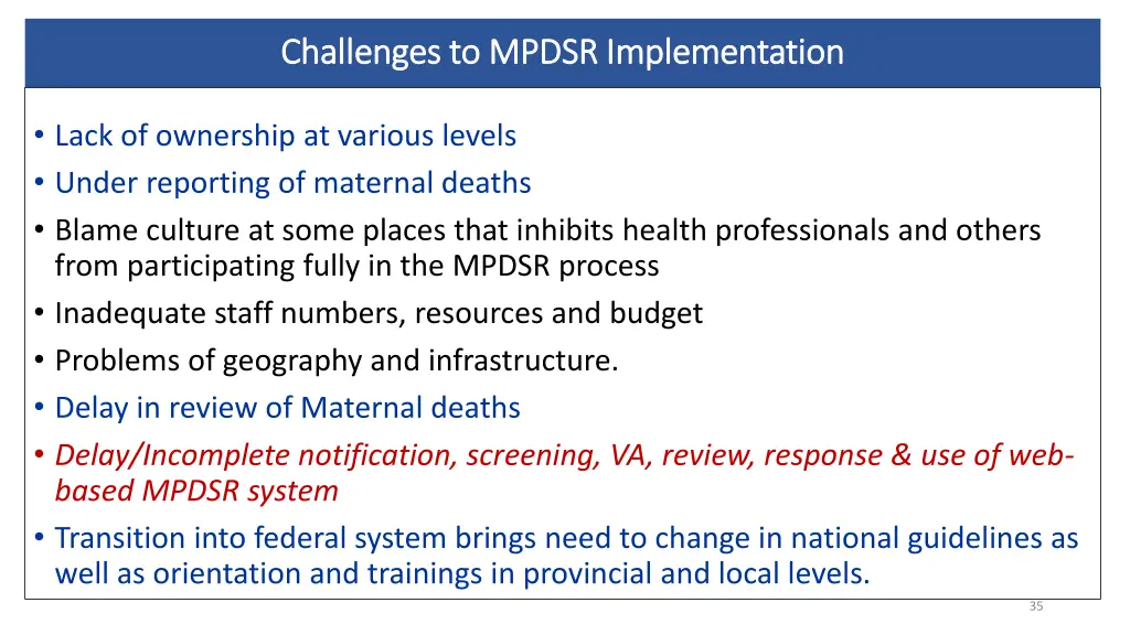 challenges to mpdsr implementation challenges