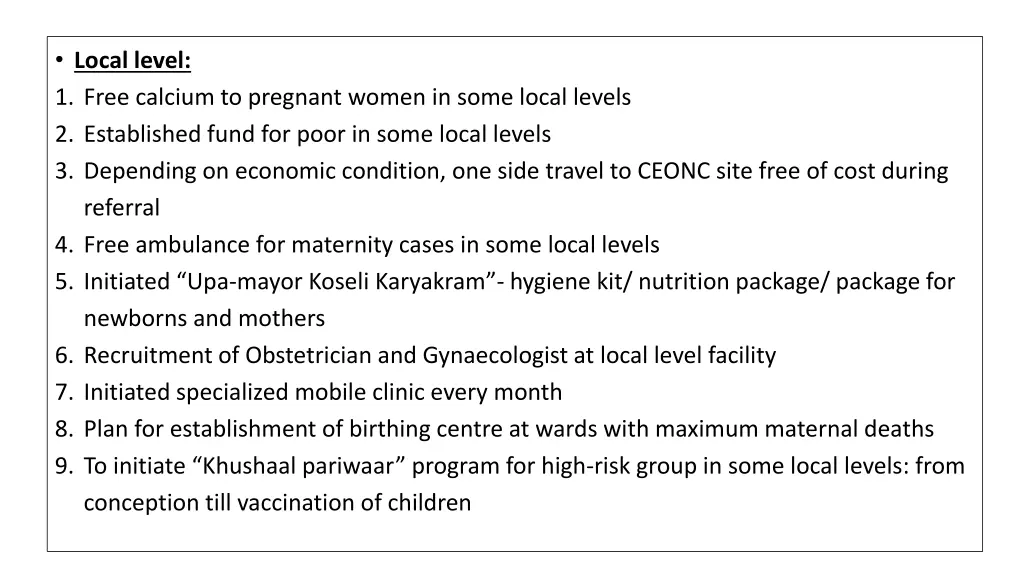 local level 1 free calcium to pregnant women