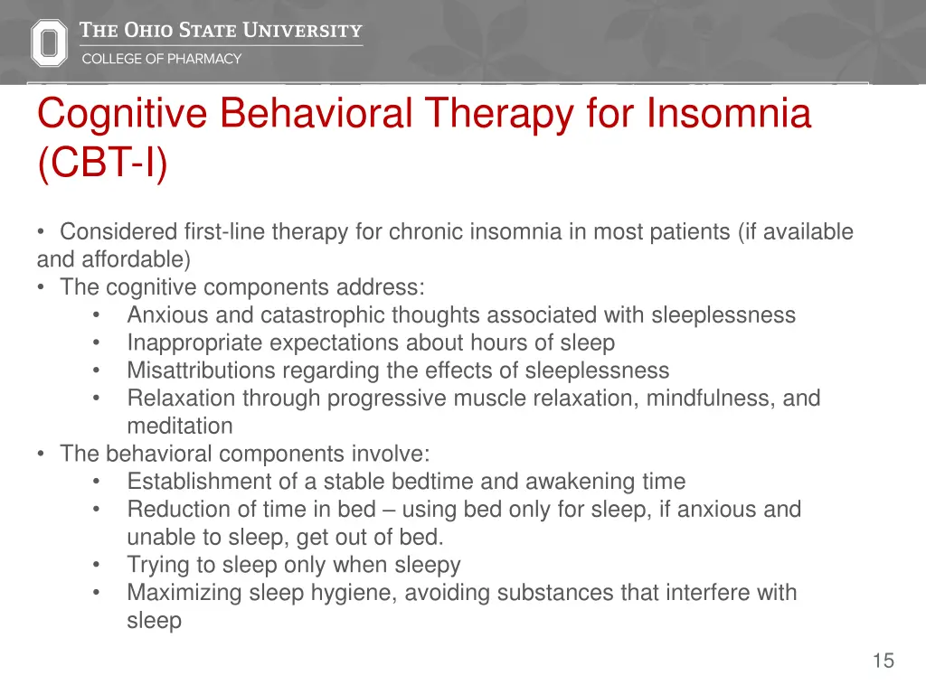 cognitive behavioral therapy for insomnia cbt i