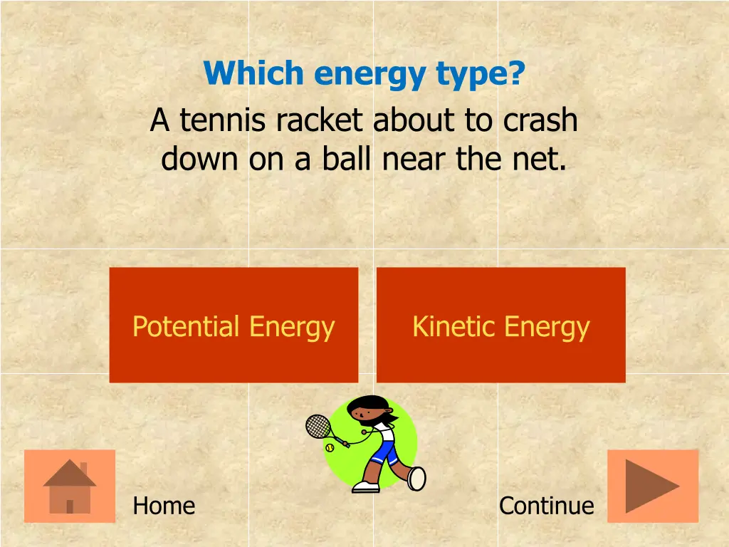 which energy type a tennis racket about to crash