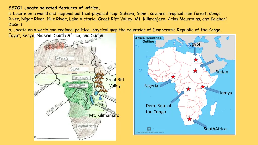 ss7g1 locate selected features of africa a locate