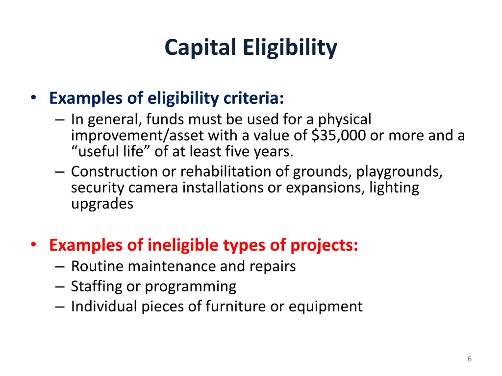 capital eligibility