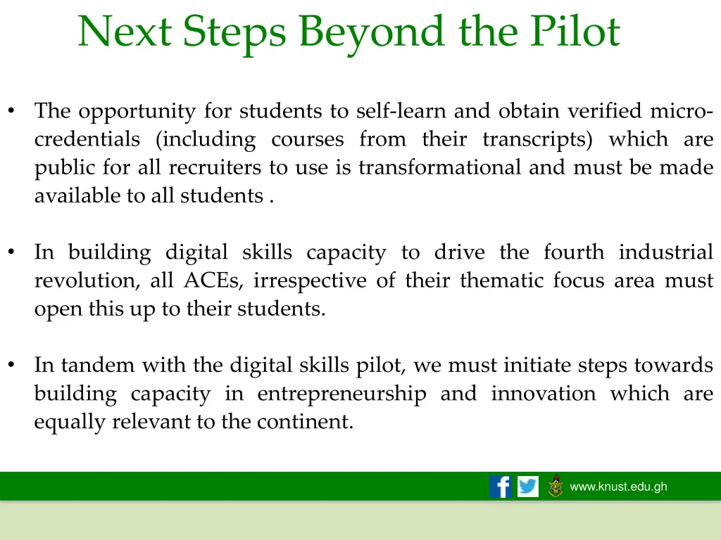 next steps beyond the pilot