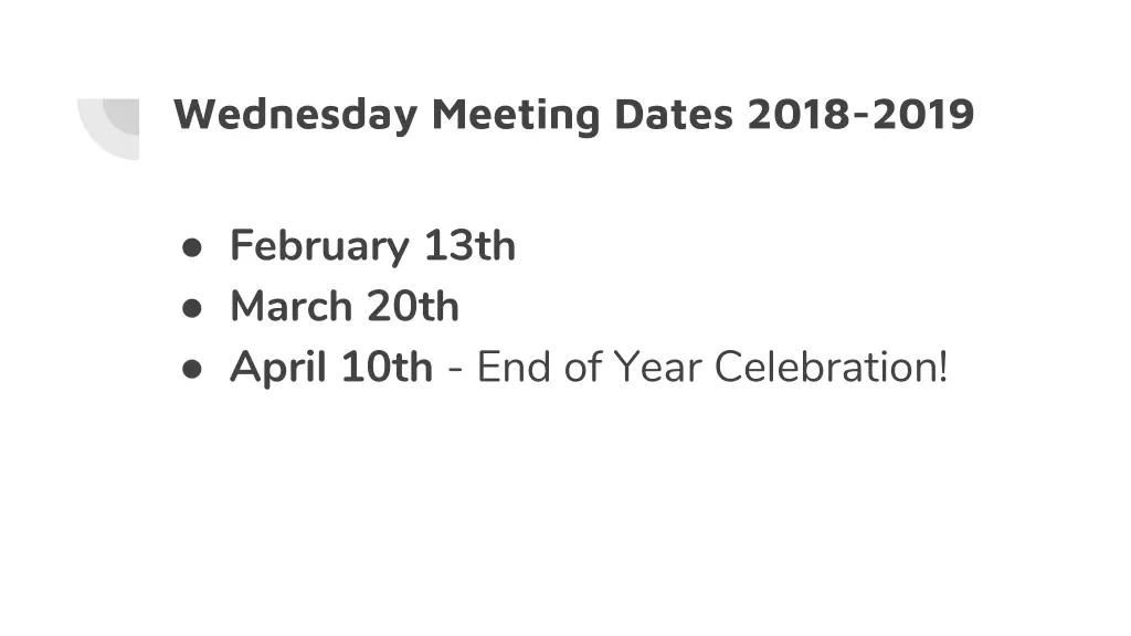 wednesday meeting dates 2018 2019