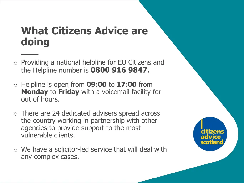 what citizens advice are doing