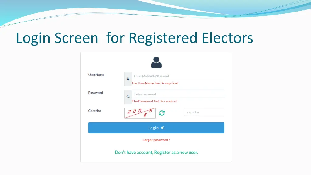 login screen for registered electors