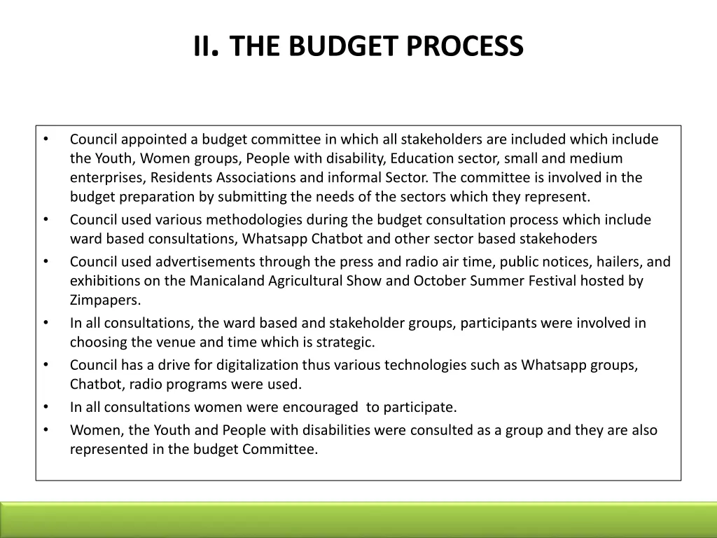 ii the budget process