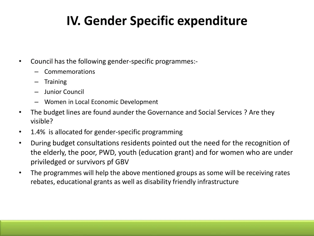 iv gender specific expenditure