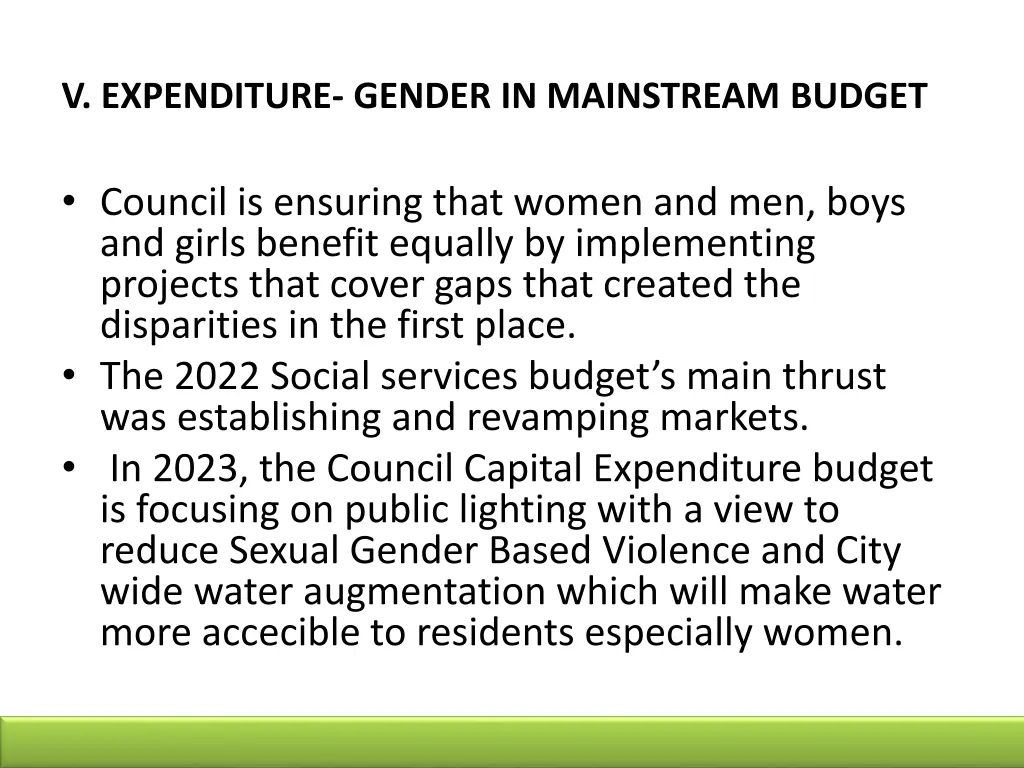 v expenditure gender in mainstream budget 1