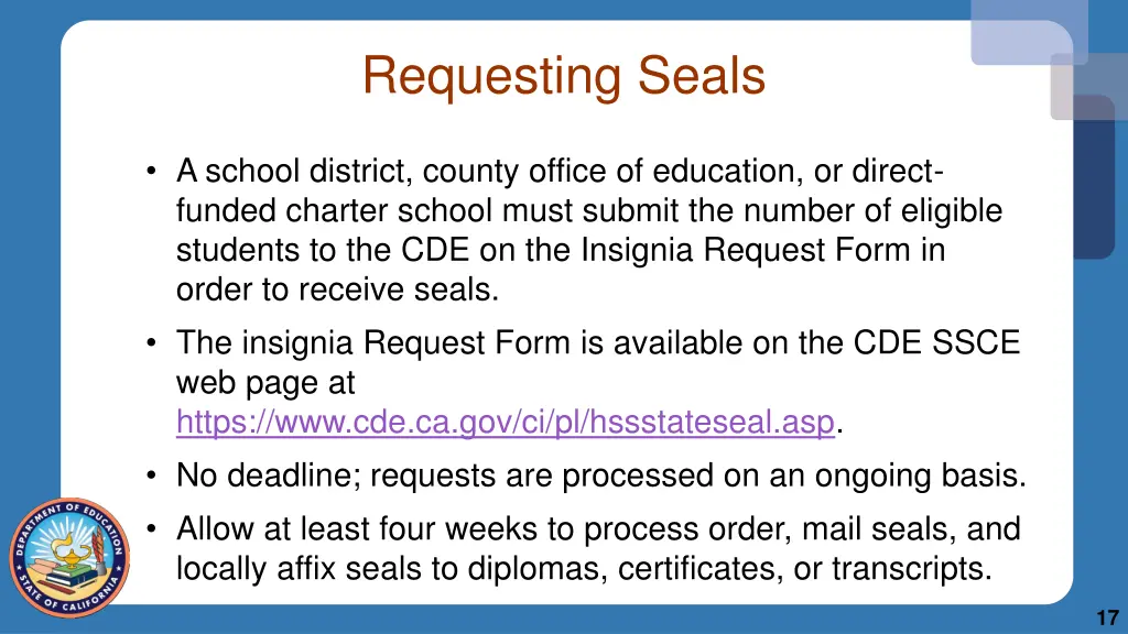 requesting seals