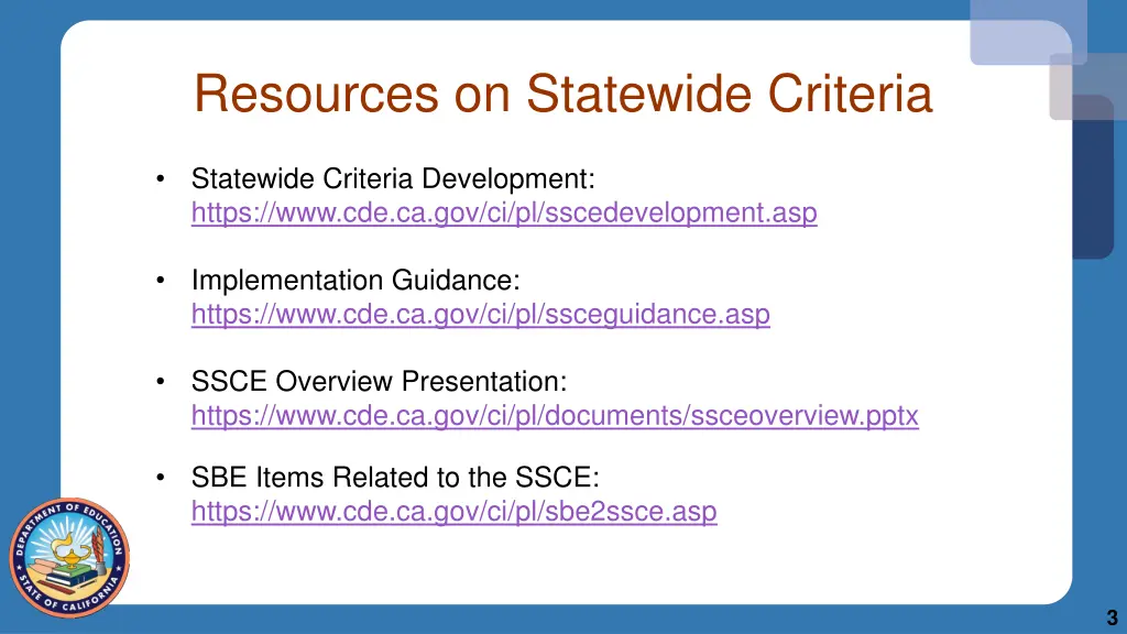 resources on statewide criteria