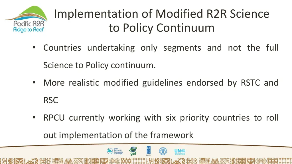 implementation of modified r2r science to policy