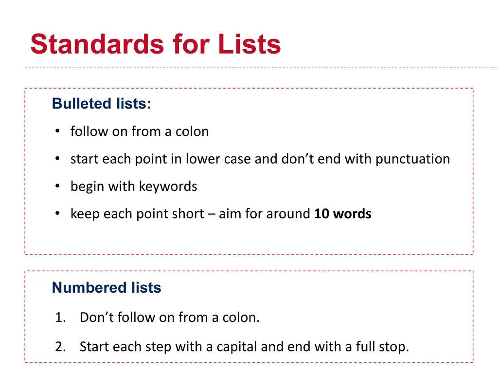 standards for lists